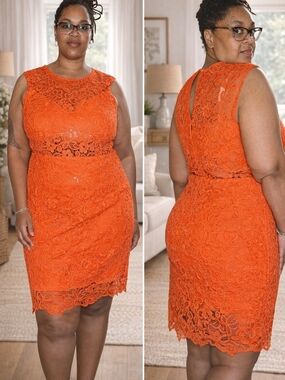 Anthropologie Vibrant Orange Lace Midi Dress